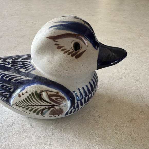 Vintage Tonala MEXICAN HAND PAINTED POTTERY CERAMIC DUCK 4.5” H x 7" W - Picture 3 of 14